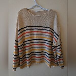 Dex 1X Beige Multicoloured Striped Sweater